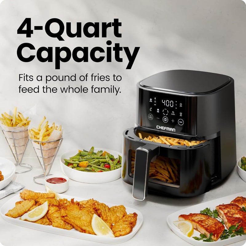 Chefman Air Fryer – 4 QT Compact Airfryer for Quick & Easy Meals, Features Hi-Fry Technology for Extra Crisp, Easy-View Window, Touch Controls with 4 Presets, Nonstick & Dishwasher Safe Basket - Black - Image 3